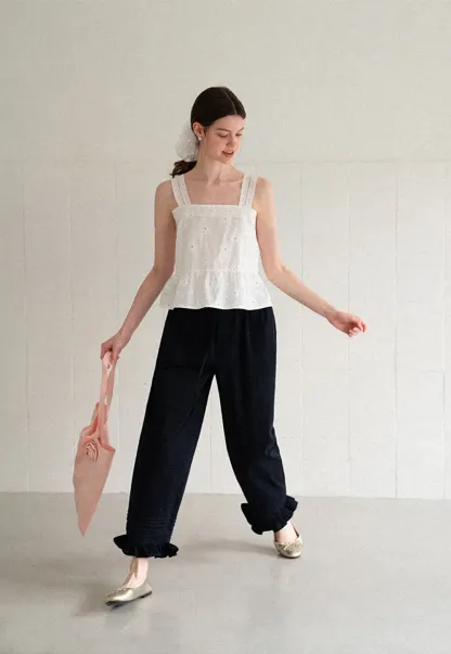 Ruffled Hem Wide Leg Casual Pants