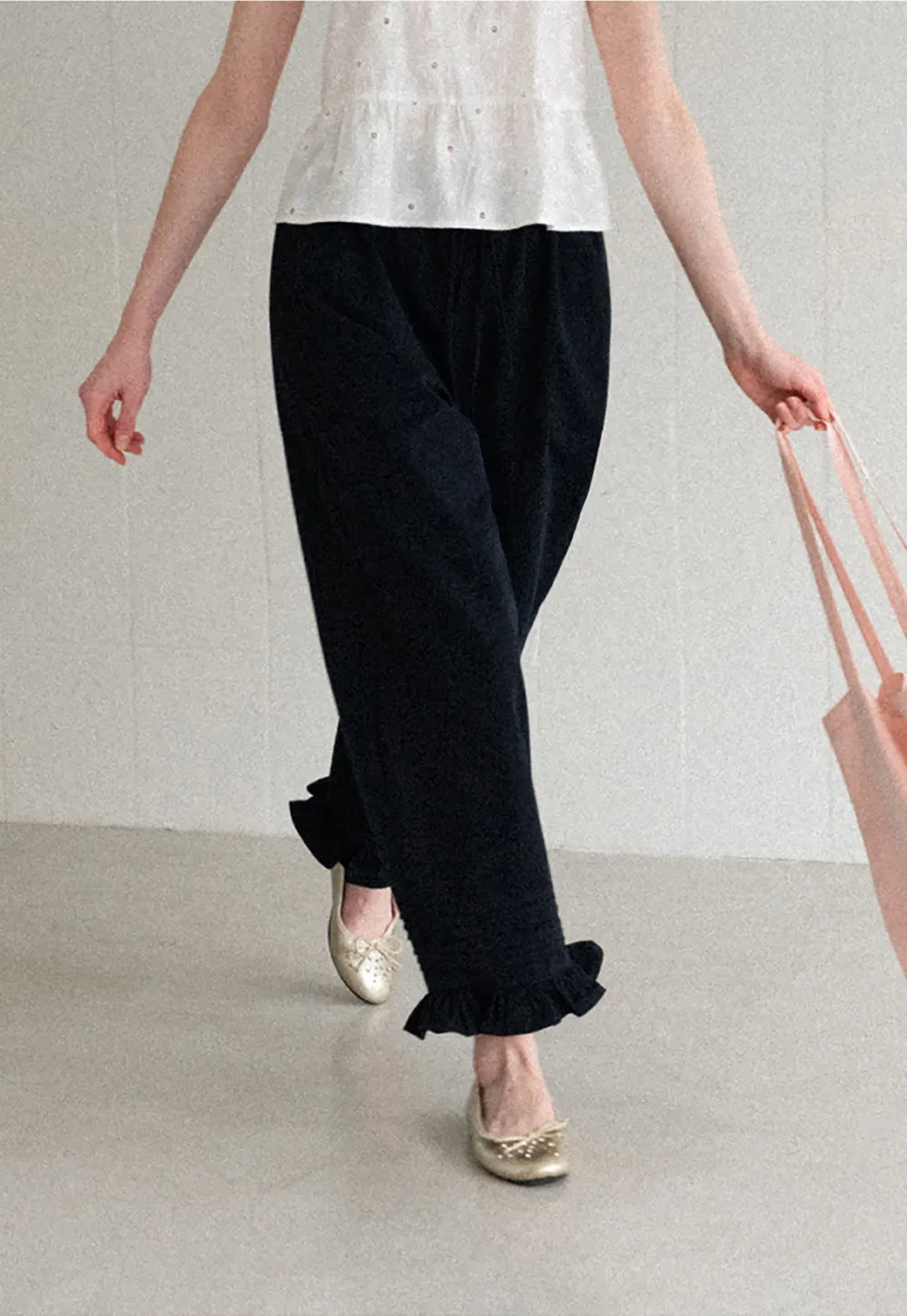 Ruffled Hem Wide Leg Casual Pants
