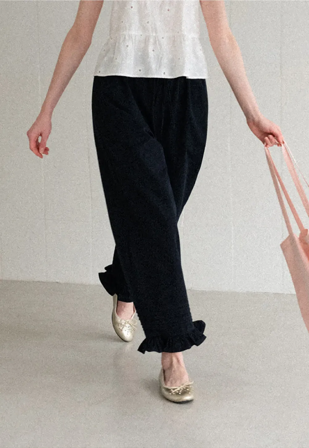 Ruffled Hem Wide Leg Casual Pants
