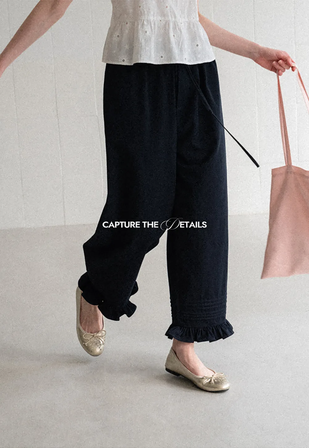 Ruffled Hem Wide Leg Casual Pants