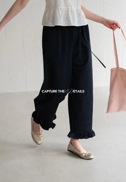 Ruffled Hem Wide Leg Casual Pants