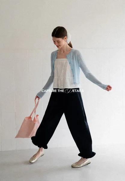 Ruffled Hem Wide Leg Casual Pants