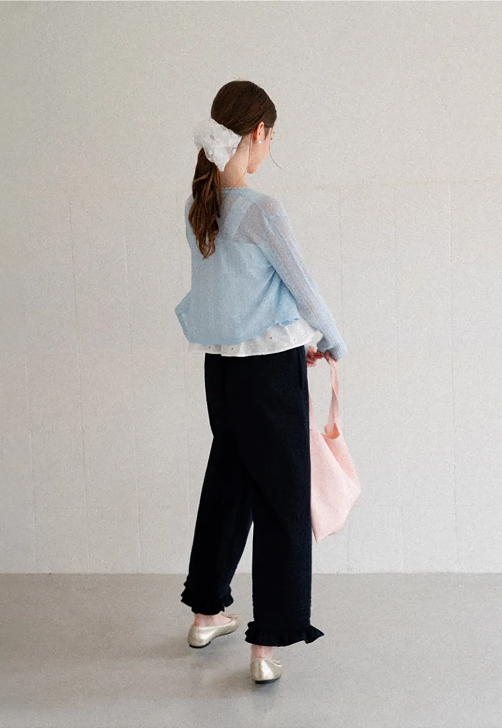 Ruffled Hem Wide Leg Casual Pants