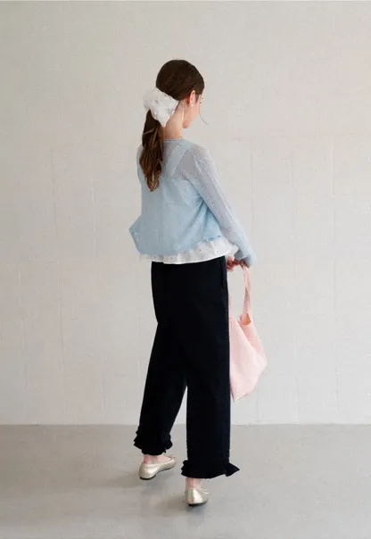 Ruffled Hem Wide Leg Casual Pants