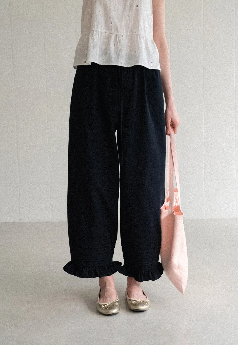Ruffled Hem Wide Leg Casual Pants
