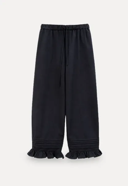 Ruffled Hem Wide Leg Casual Pants