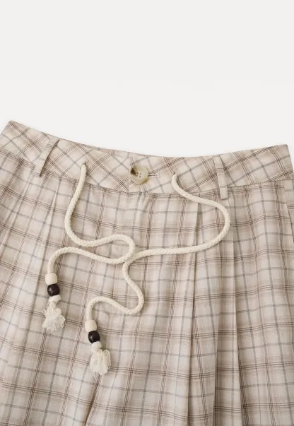 Drawstring Waist Wide Leg Checkered Casual Pants