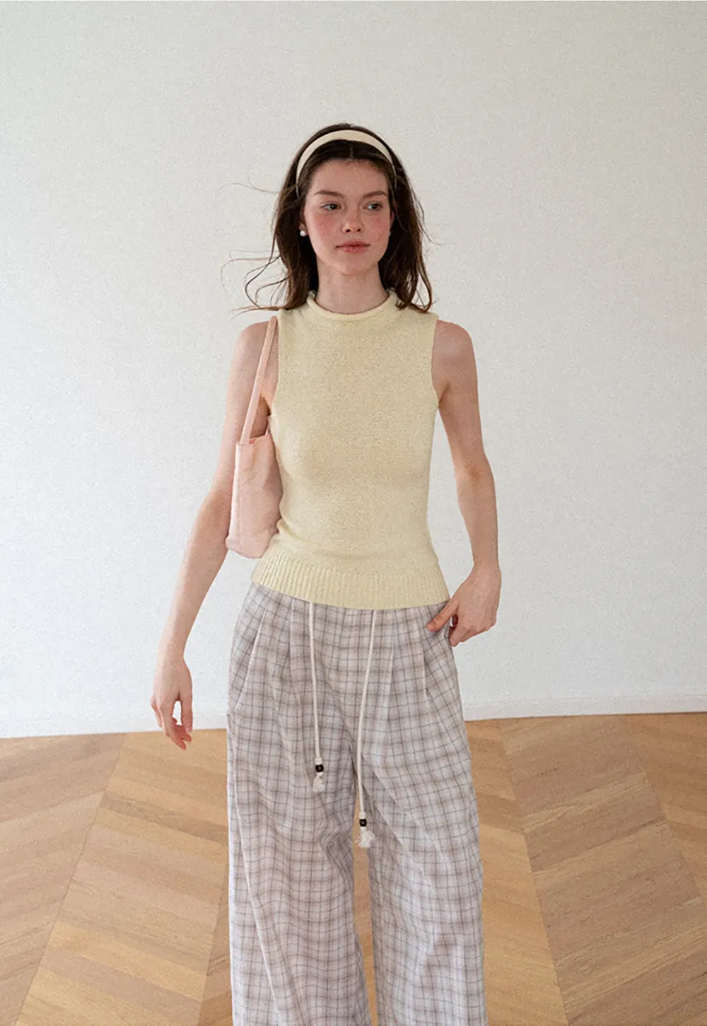 Drawstring Waist Wide Leg Checkered Casual Pants