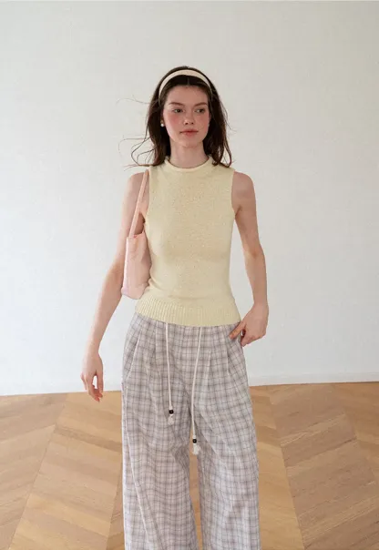 Drawstring Waist Wide Leg Checkered Casual Pants