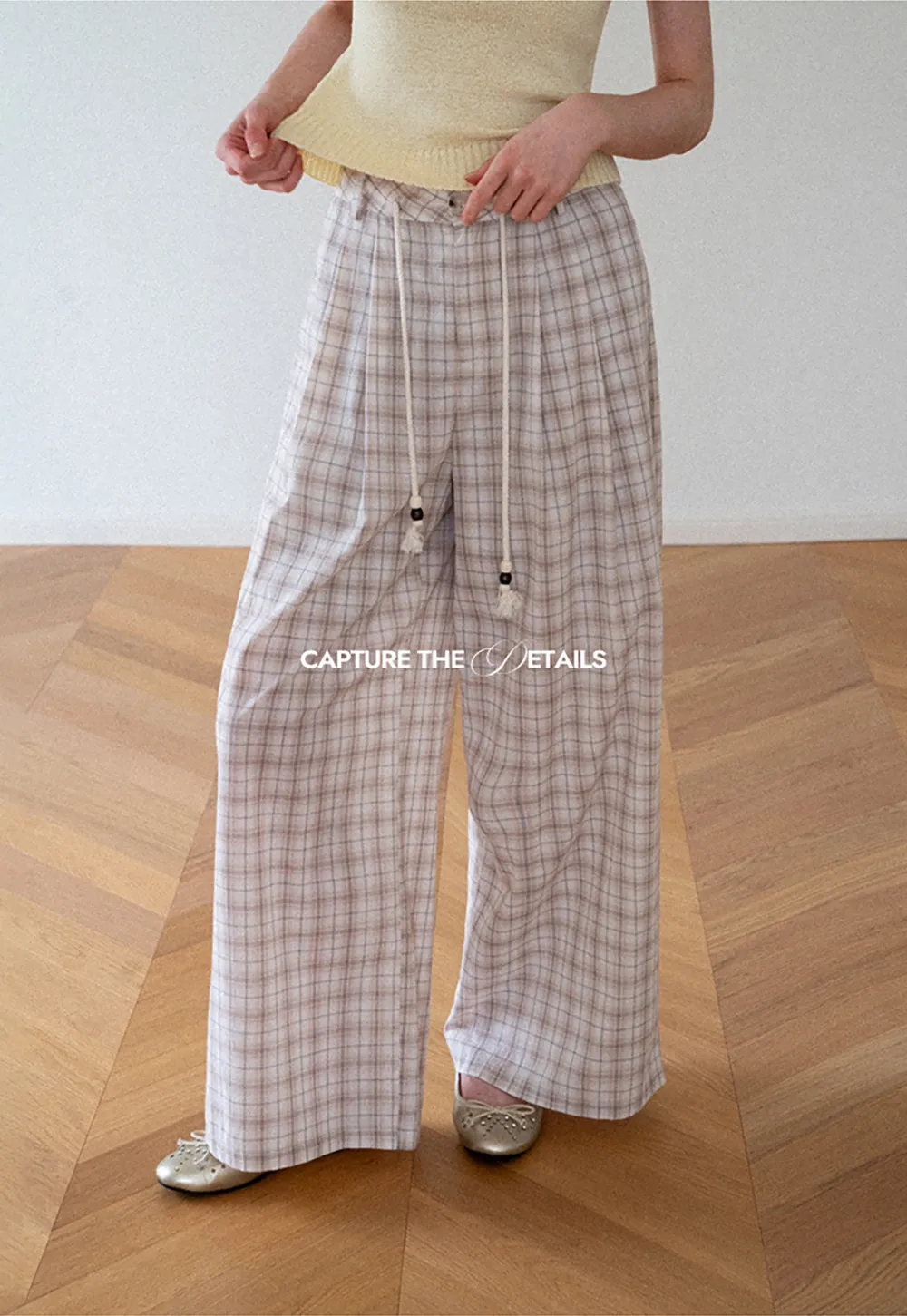 Drawstring Waist Wide Leg Checkered Casual Pants