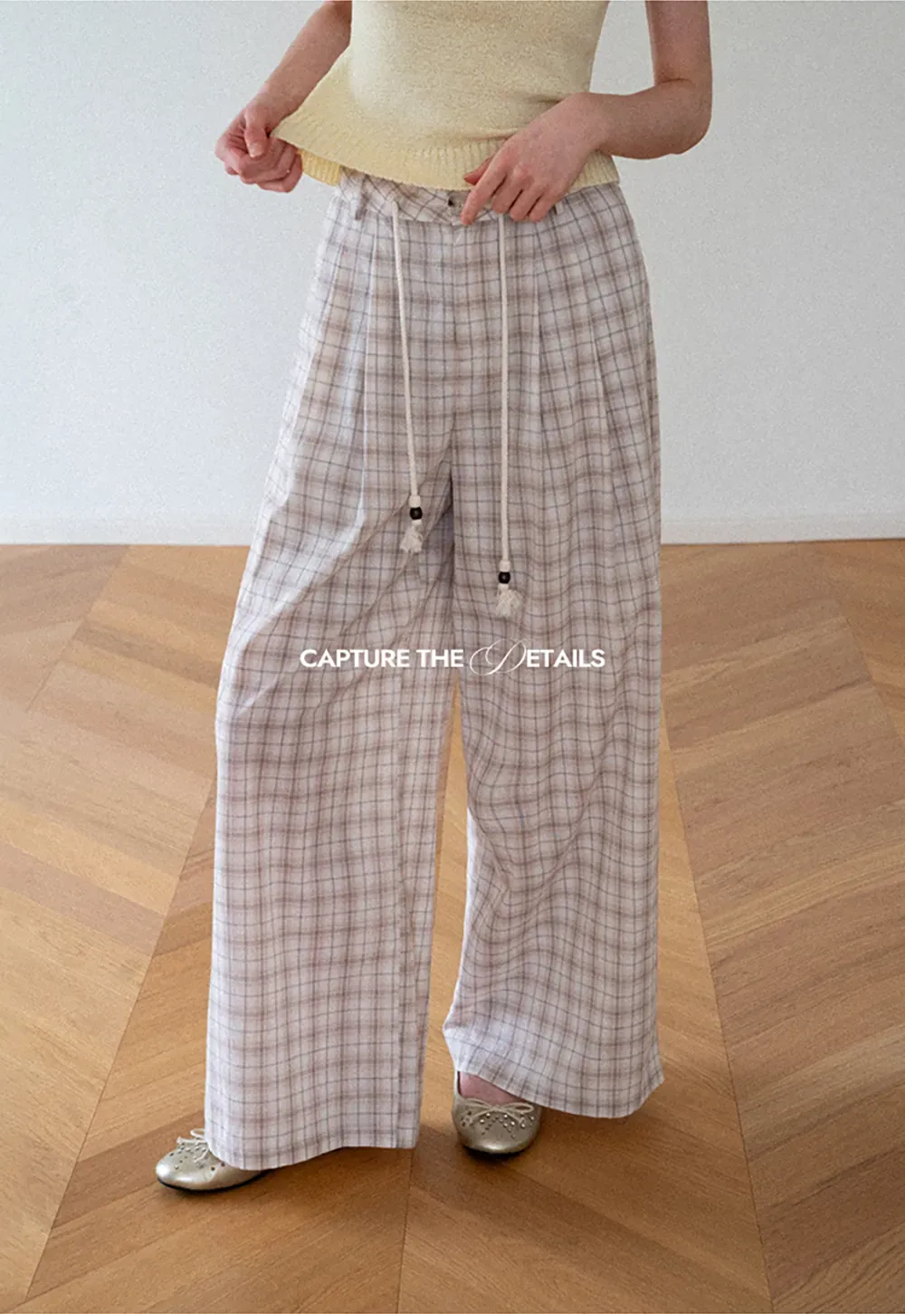 Drawstring Waist Wide Leg Checkered Casual Pants