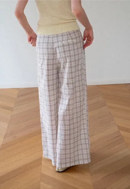 Drawstring Waist Wide Leg Checkered Casual Pants