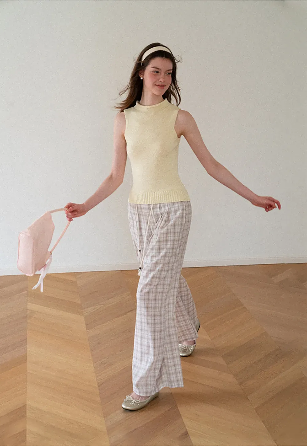 Drawstring Waist Wide Leg Checkered Casual Pants