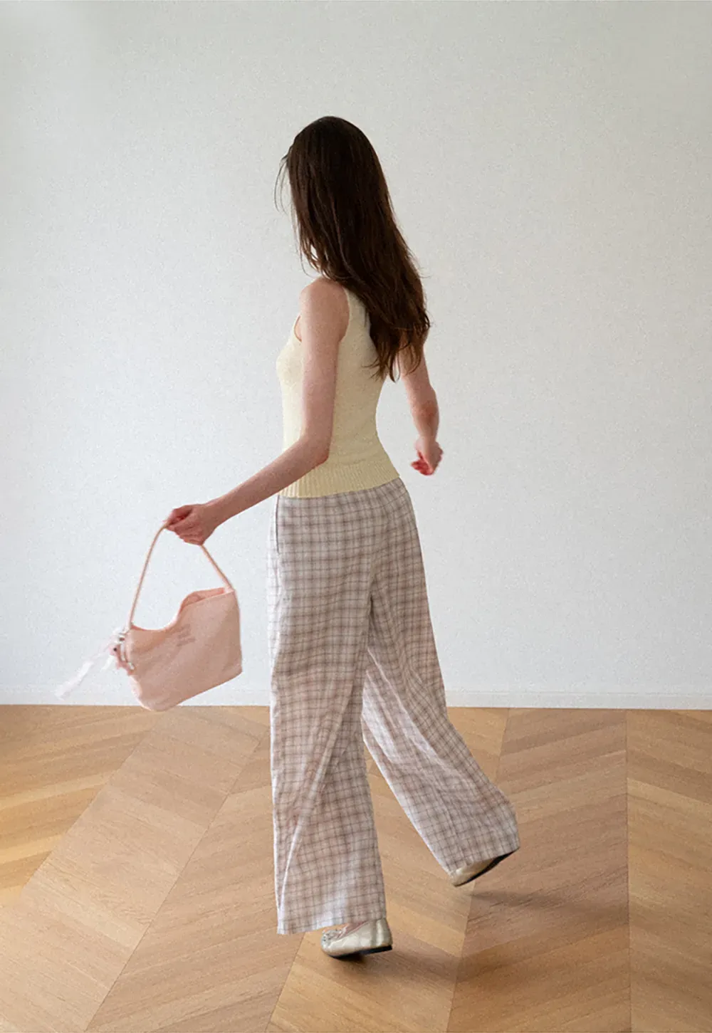 Drawstring Waist Wide Leg Checkered Casual Pants