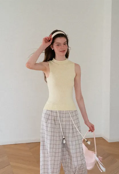 Drawstring Waist Wide Leg Checkered Casual Pants