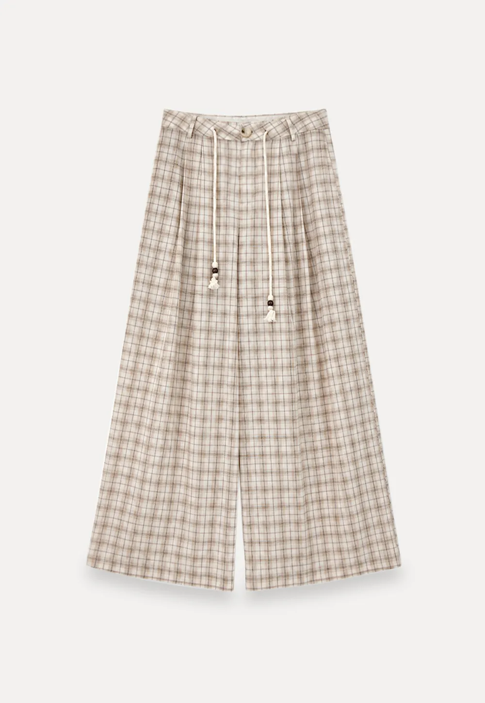Drawstring Waist Wide Leg Checkered Casual Pants