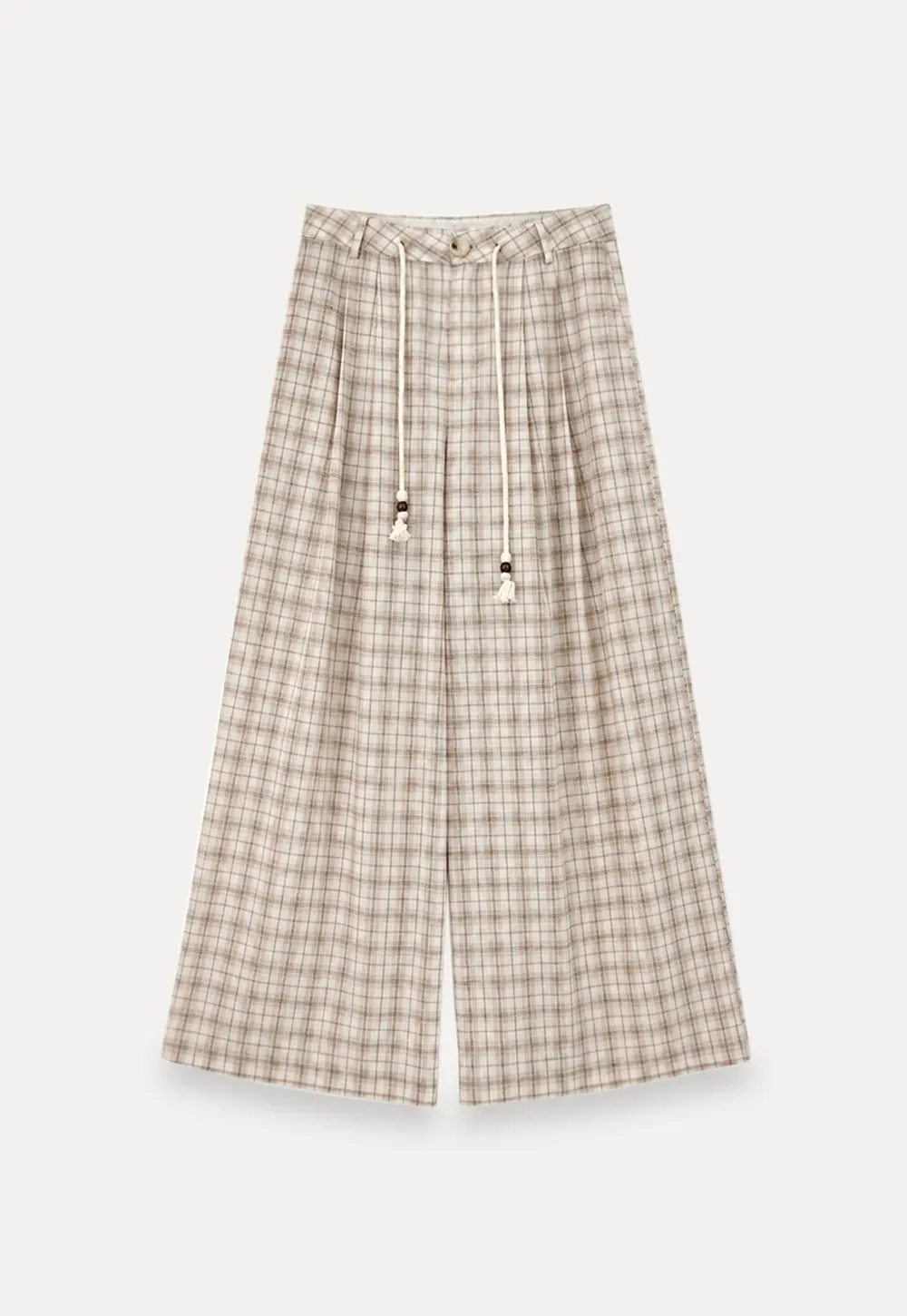 Drawstring Waist Wide Leg Checkered Casual Pants