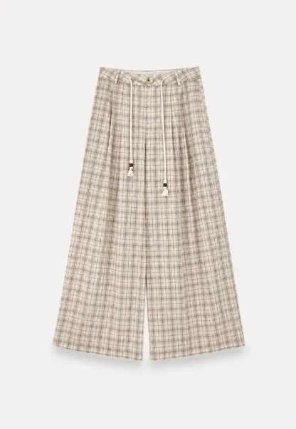 Drawstring Waist Wide Leg Checkered Casual Pants