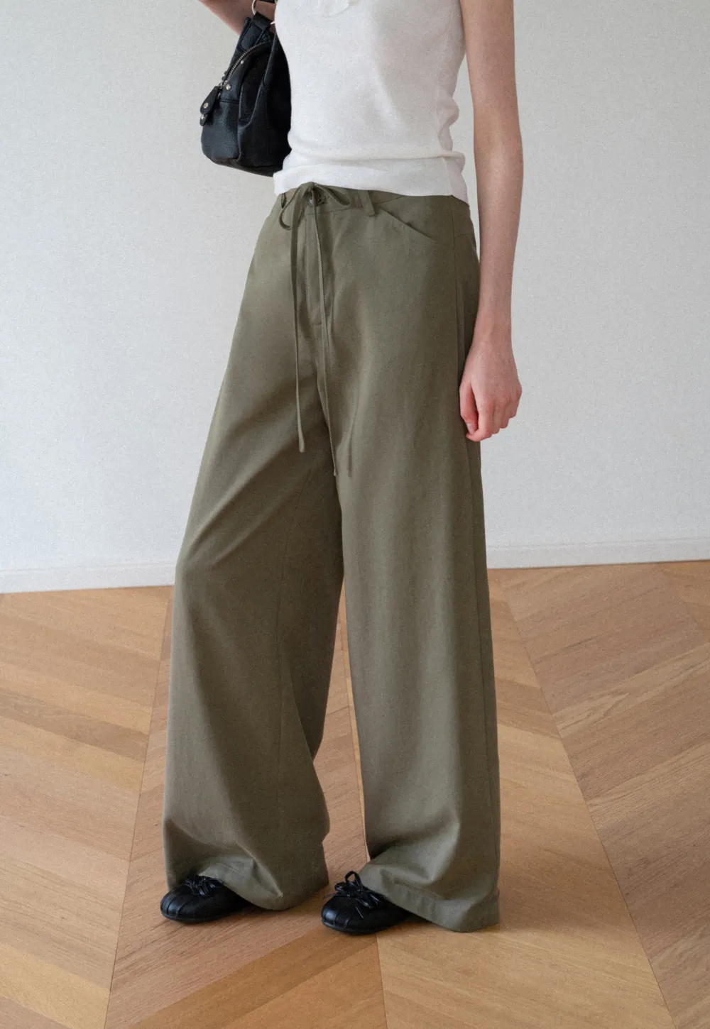 High Waist Drawstring Wide Leg Casual Pants