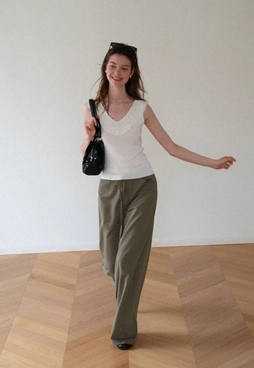 High Waist Drawstring Wide Leg Casual Pants