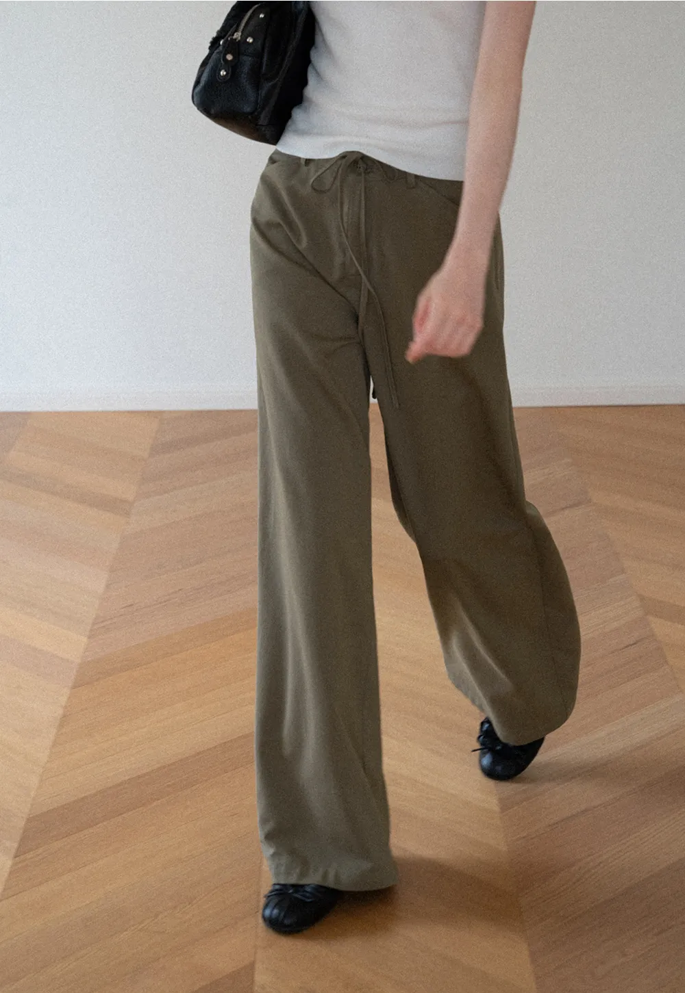 High Waist Drawstring Wide Leg Casual Pants