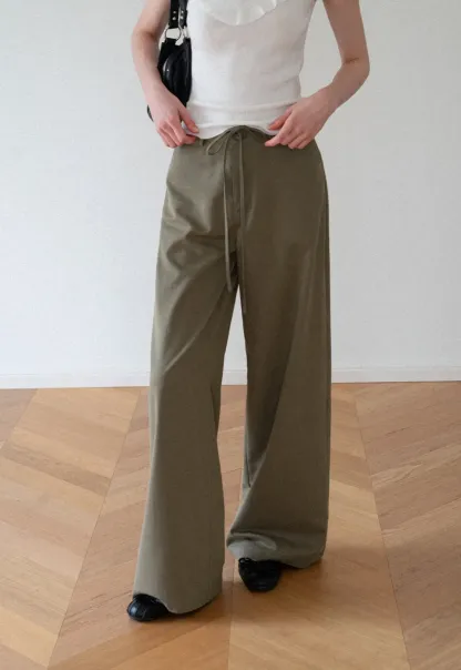 High Waist Drawstring Wide Leg Casual Pants