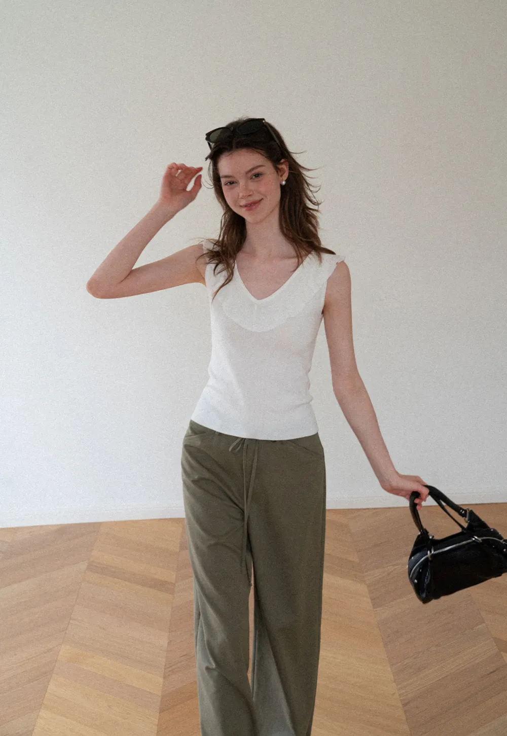 High Waist Drawstring Wide Leg Casual Pants