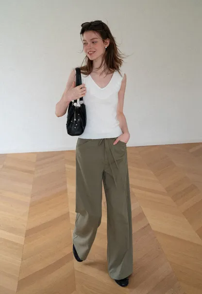 High Waist Drawstring Wide Leg Casual Pants