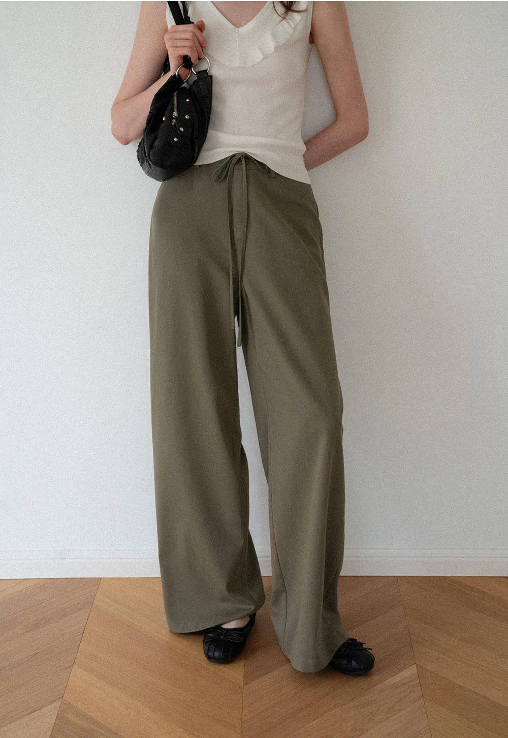 High Waist Drawstring Wide Leg Casual Pants