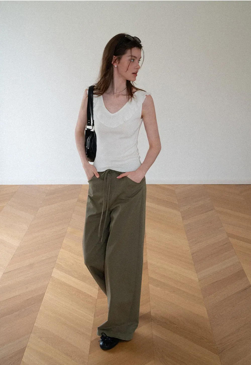 High Waist Drawstring Wide Leg Casual Pants