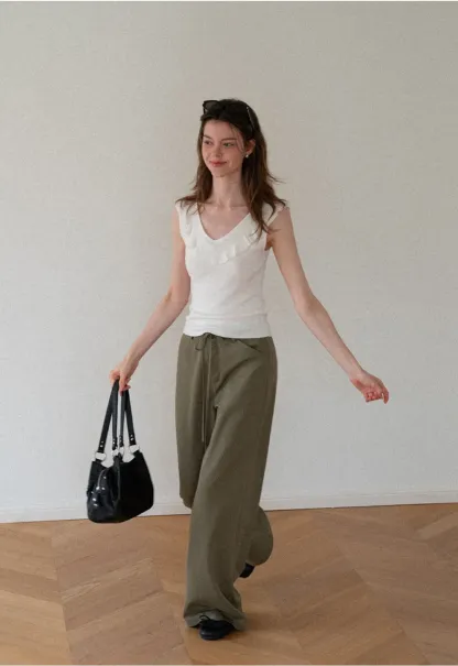 High Waist Drawstring Wide Leg Casual Pants