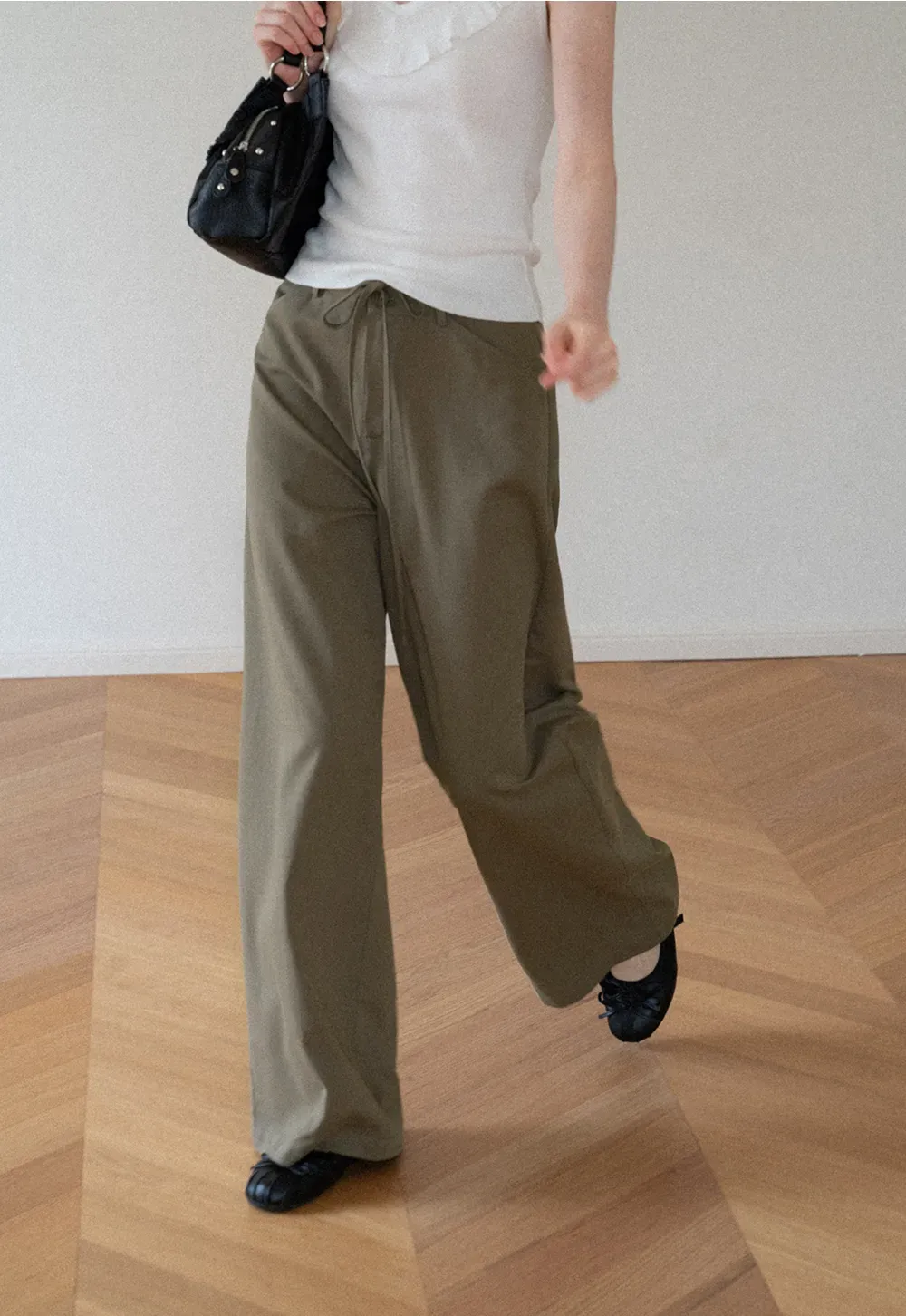 High Waist Drawstring Wide Leg Casual Pants