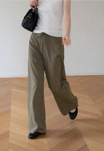 High Waist Drawstring Wide Leg Casual Pants