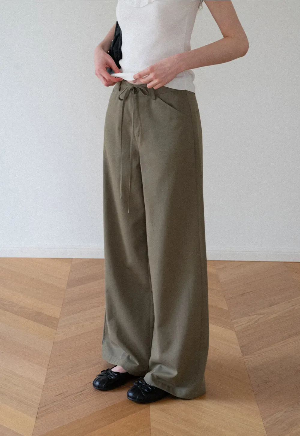 High Waist Drawstring Wide Leg Casual Pants