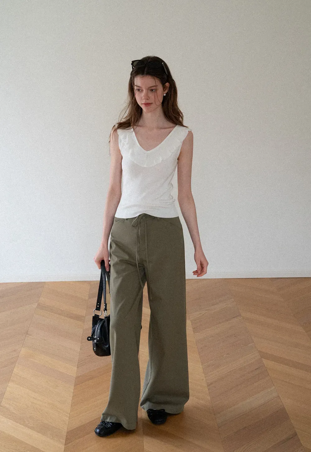 High Waist Drawstring Wide Leg Casual Pants