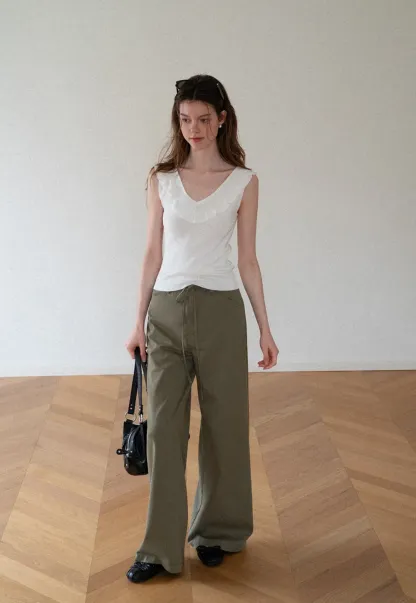 High Waist Drawstring Wide Leg Casual Pants