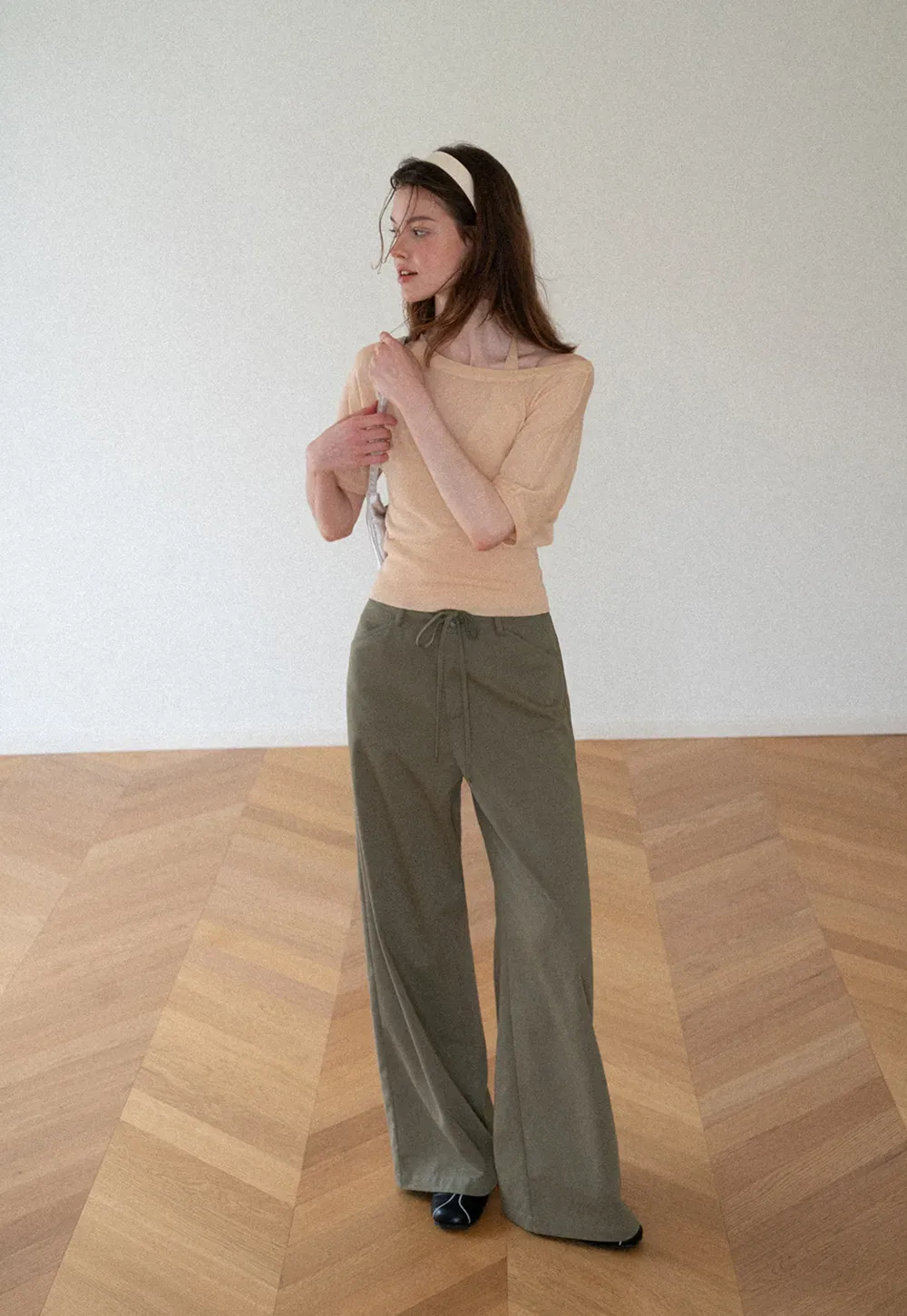 High Waist Drawstring Wide Leg Casual Pants