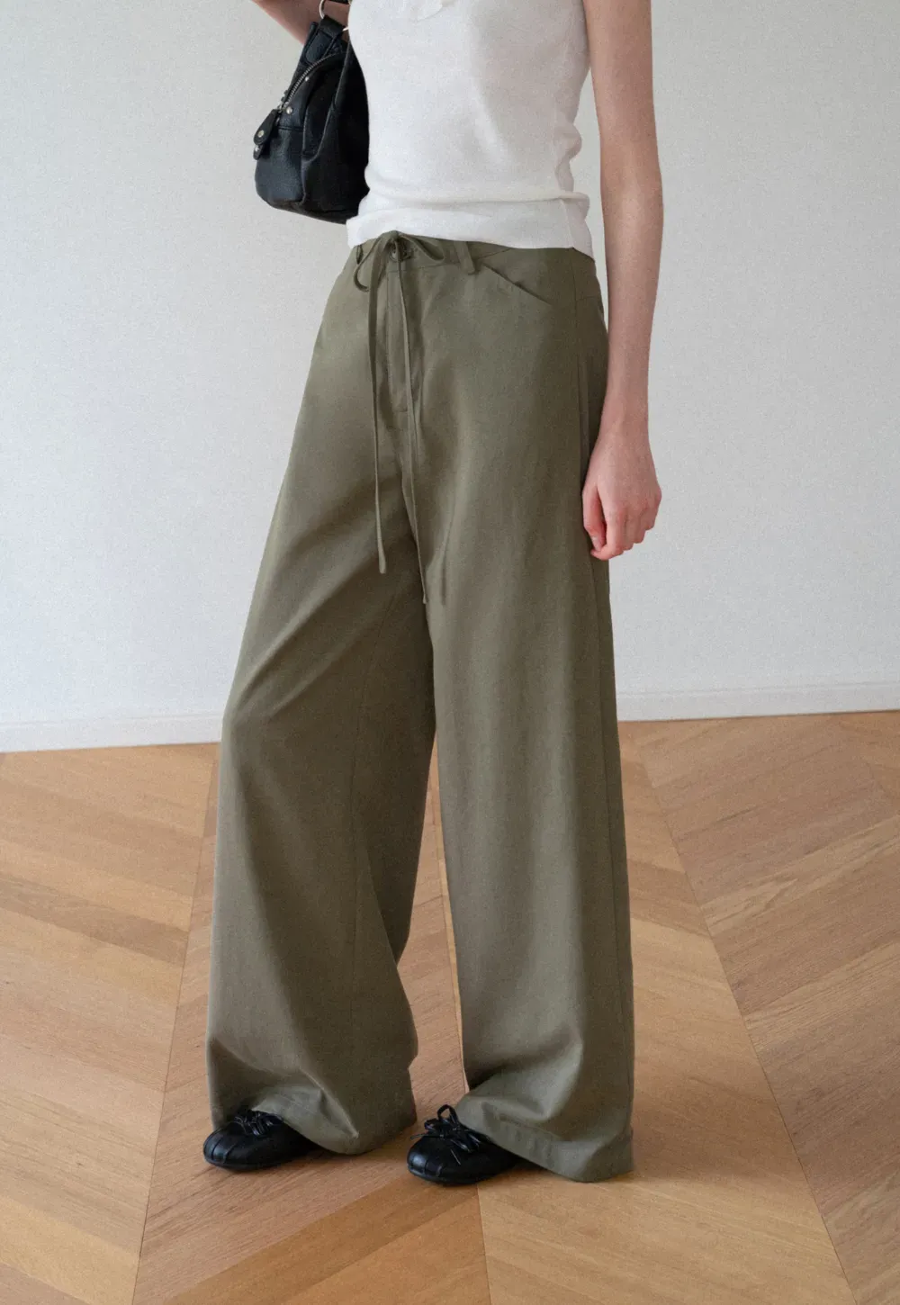 High Waist Drawstring Wide Leg Casual Pants