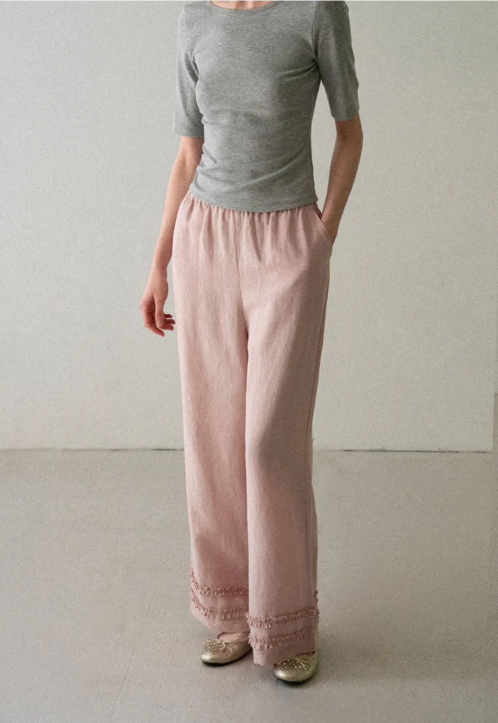 Lace Trim Wide Leg Casual Pants