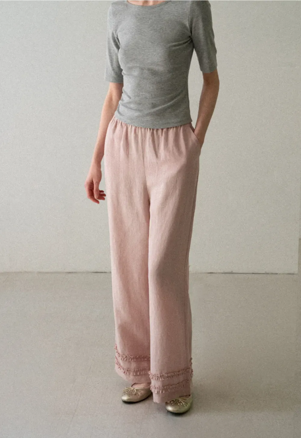 Lace Trim Wide Leg Casual Pants
