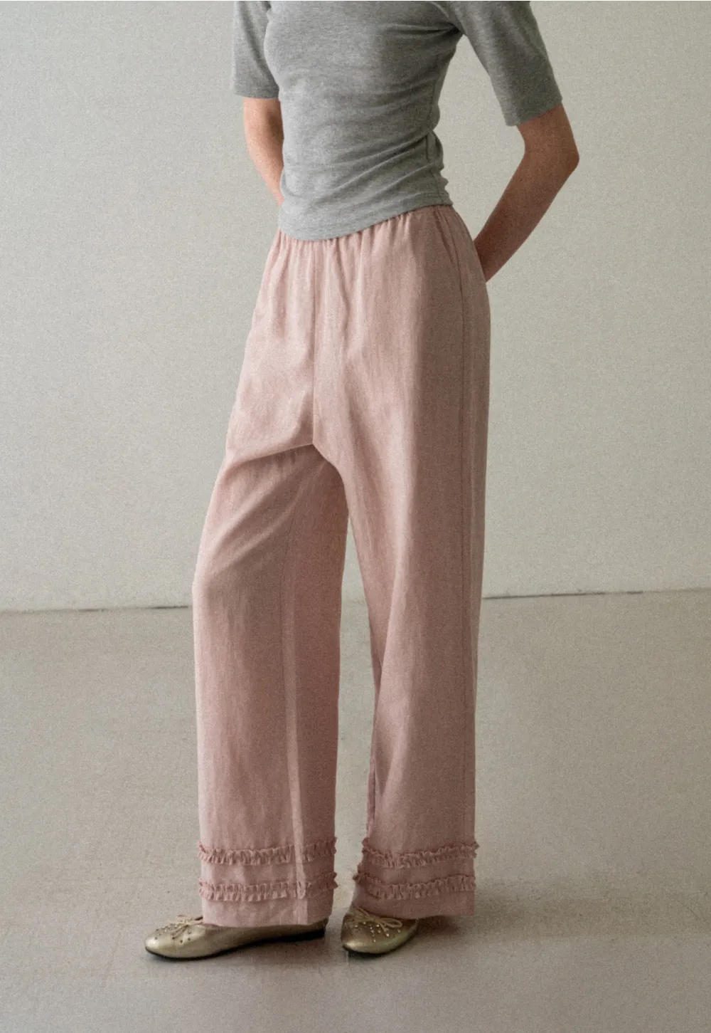 Lace Trim Wide Leg Casual Pants