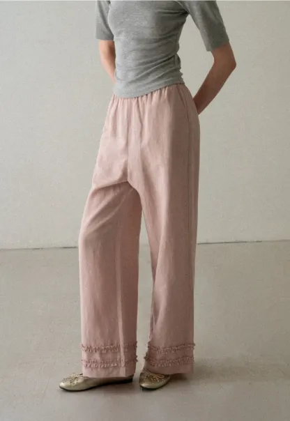 Lace Trim Wide Leg Casual Pants