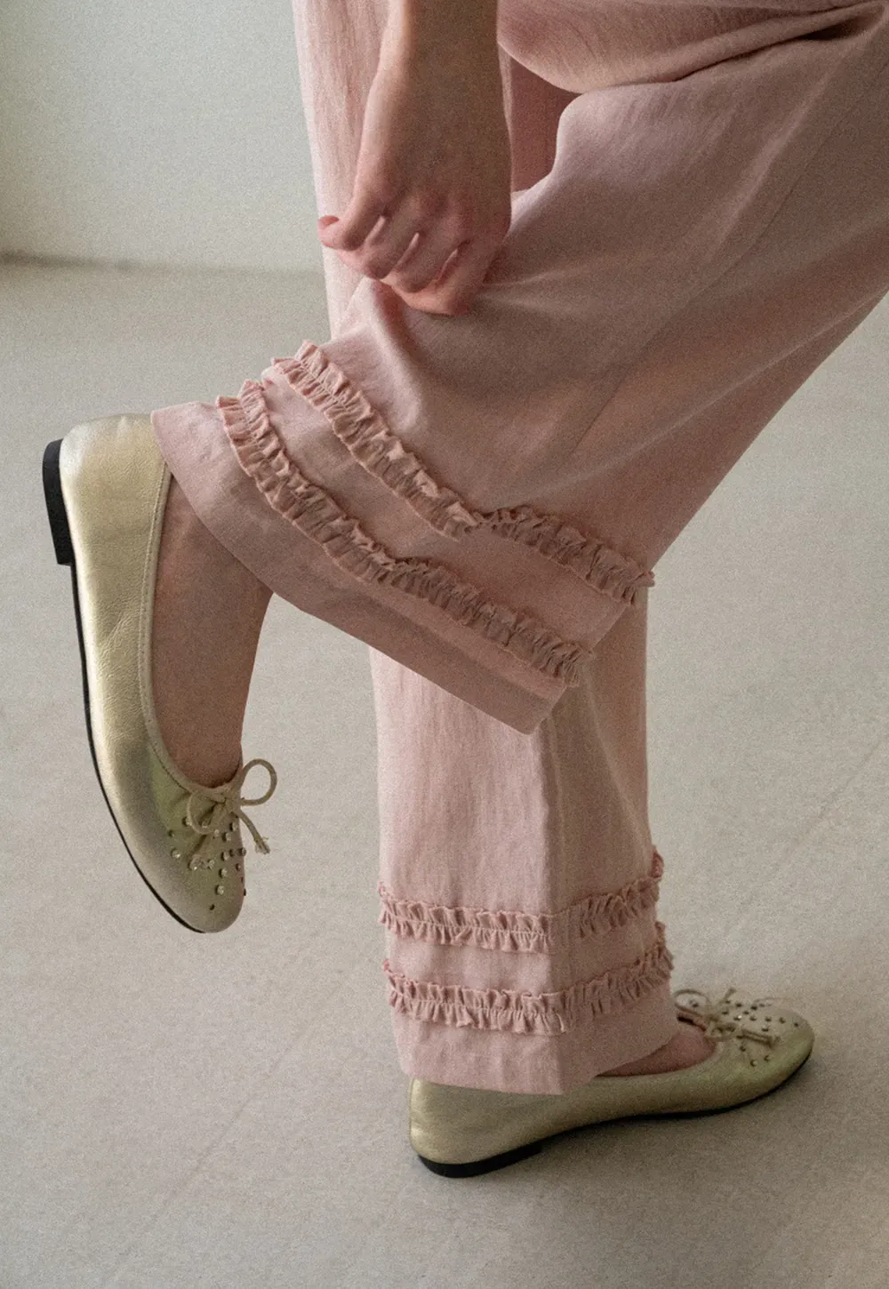 Lace Trim Wide Leg Casual Pants