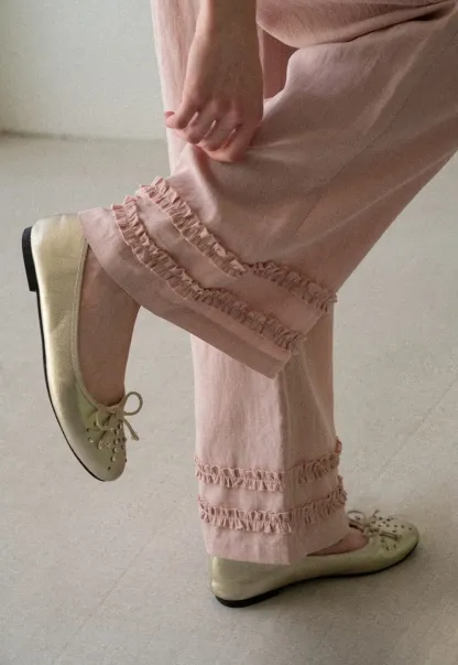 Lace Trim Wide Leg Casual Pants