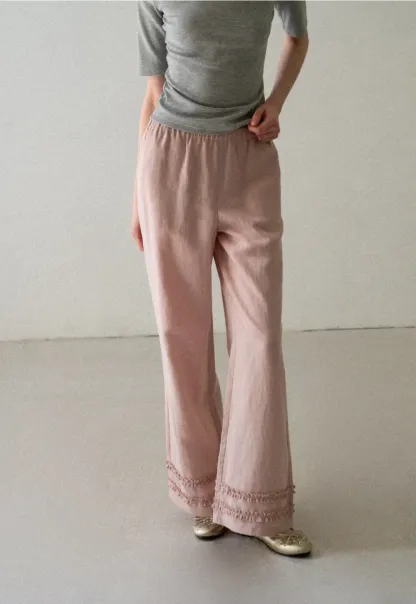 Lace Trim Wide Leg Casual Pants