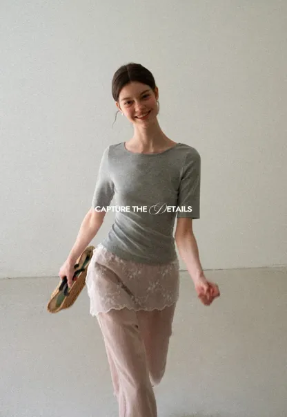 Lace Trim Wide Leg Casual Pants