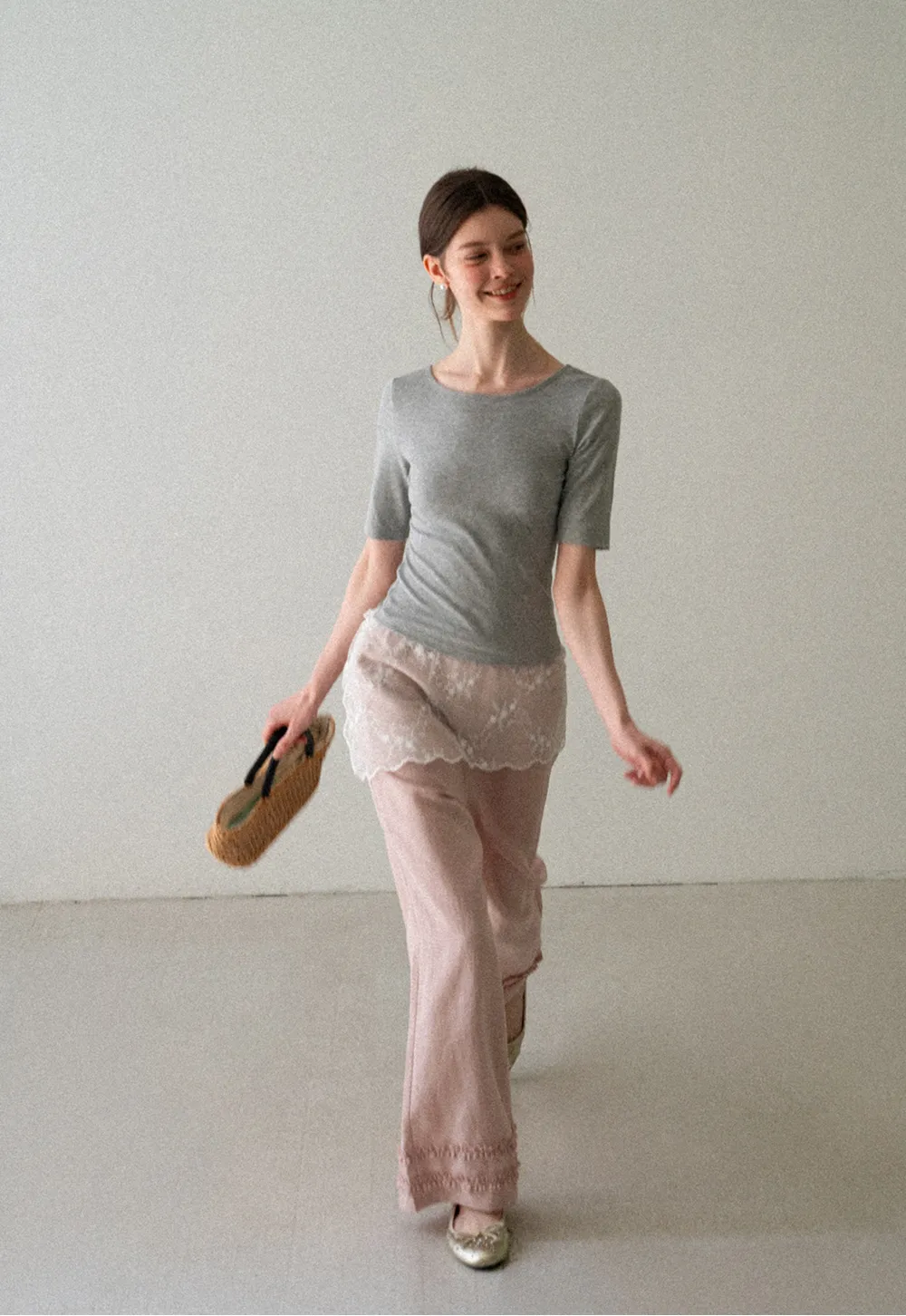 Lace Trim Wide Leg Casual Pants