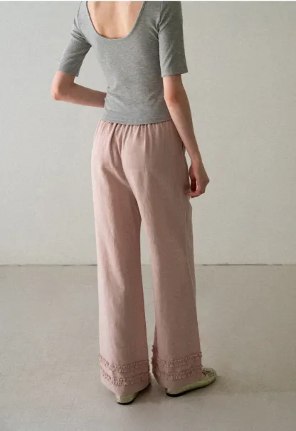 Lace Trim Wide Leg Casual Pants