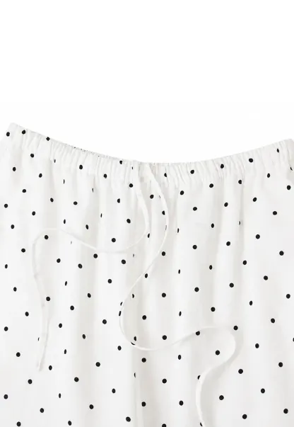 Polka Dot Print Wide Leg Drawstring Casual Pants