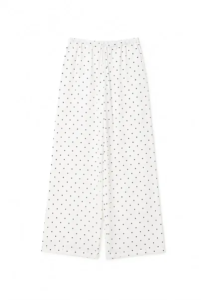 Polka Dot Print Wide Leg Drawstring Casual Pants